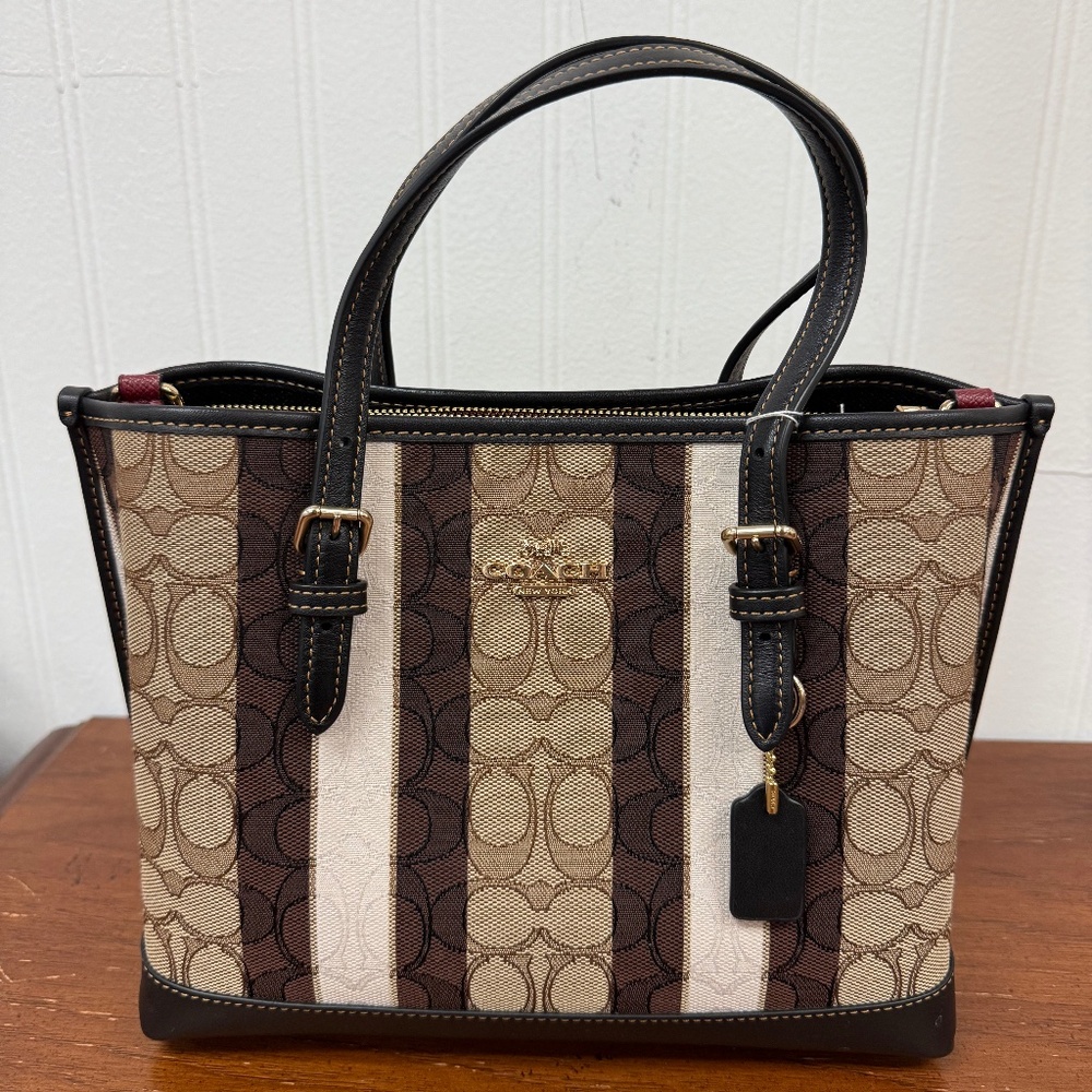 COACH MOLLIE TOTE IN SIGNATURE JACQUARD WITH STRIPES, EUC